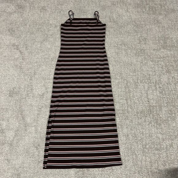 Nike Femme Ribbed Striped Maxi Dress Womens Small Y2K Brown Side Slit - Picture 8 of 11